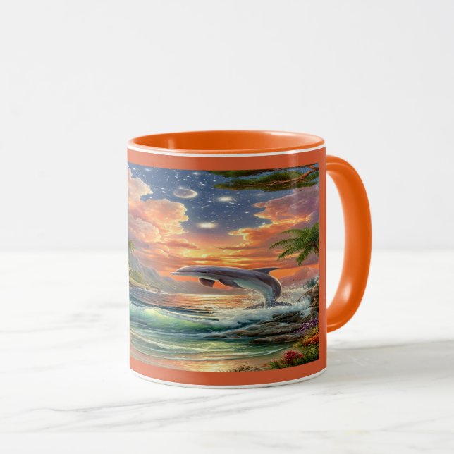 Magical Sunset Dolphin Tropical Ocean Mug (Front Right)
