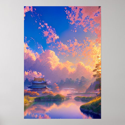 Magical Sunset in Japanese Countryside Poster