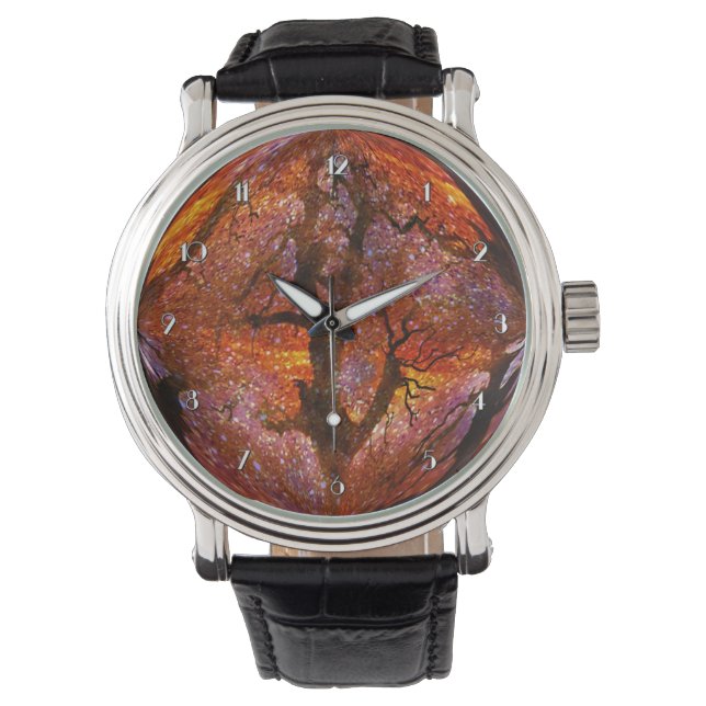 Magical Sunset Orange Crystal Ball Wrist Watch (Front)