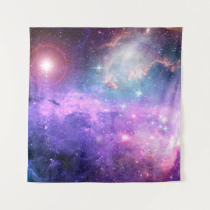 Magical surreal colorful space background with man tapestry
