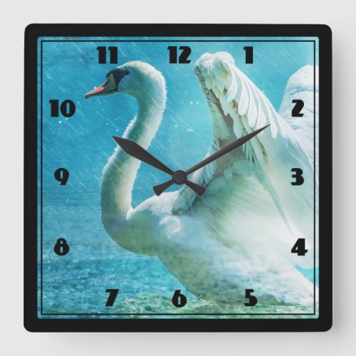 Magical Swan During a Summer Shower Square Wall Clock