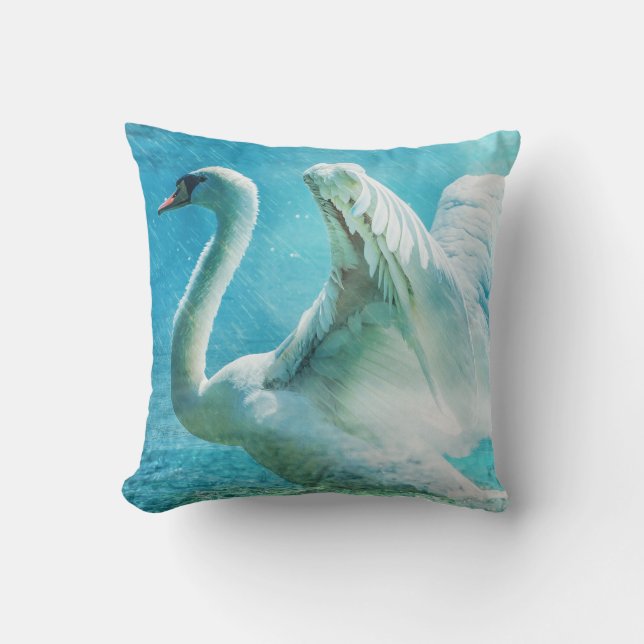 Magical Swan During a Summer Shower Throw Pillow (Front)