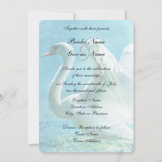 Magical Swan During a Summer Shower Wedding Invitation (Back)