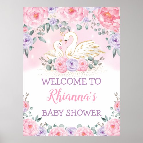 Magical Swan Princess Baby Shower Welcome Poster