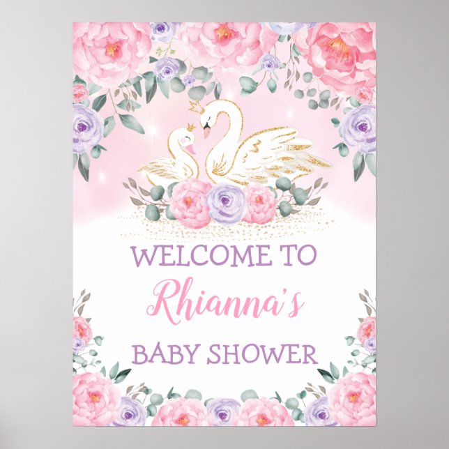 Magical Swan Princess Baby Shower Welcome Poster (Front)