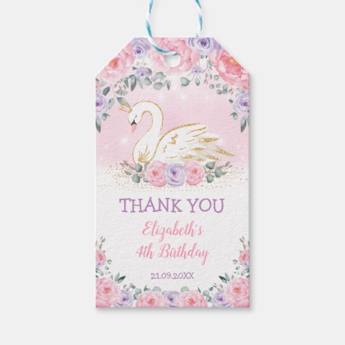 Magical Swan Princess Pink Lavender Gold Floral Gift Tags