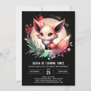 Magical Sweet Fox Birthday digital Invitation