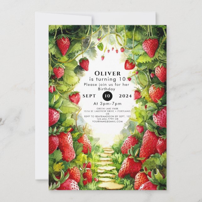Magical Sweet Simple Strawberry Birthday Invitation (Front)