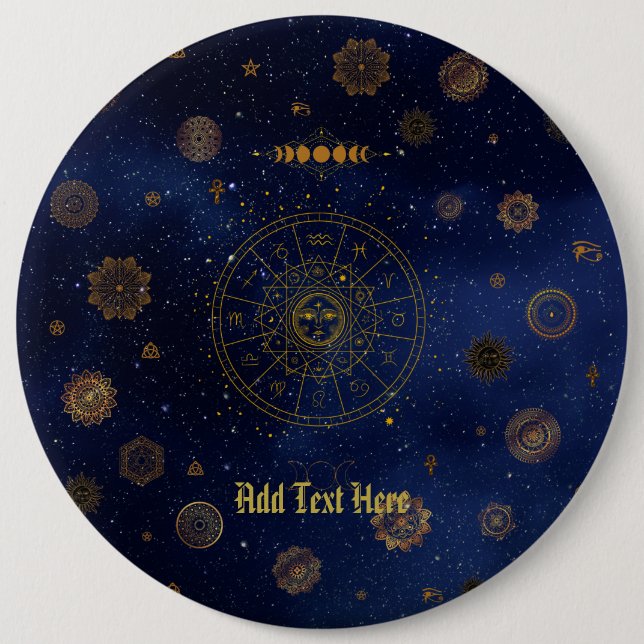 Magical Symbols of Protection Mandala Pagan Witch Button (Front)