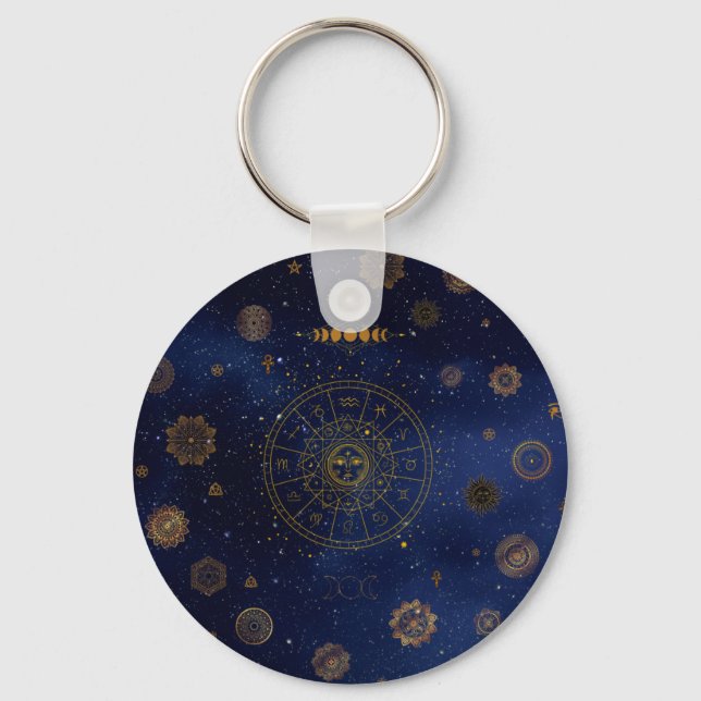 Magical Symbols of Protection Mandala Pagan Witch Keychain (Front)