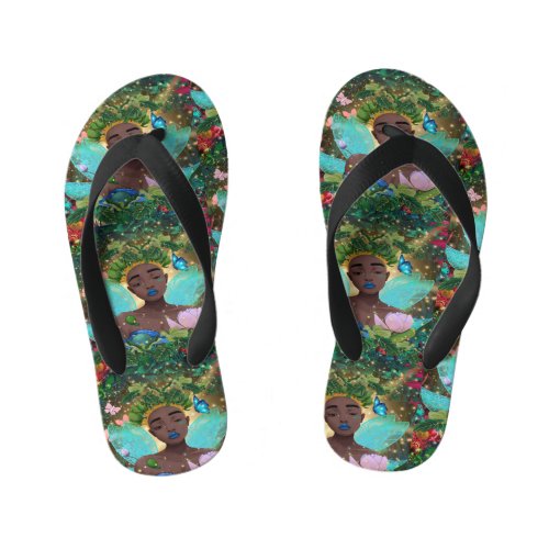 Magical Tale of an African American Black Fairy Kids Flip Flops