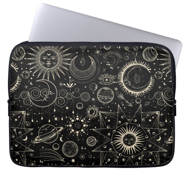 Magical tarot astrology boho celestial pattern laptop sleeve (Front)