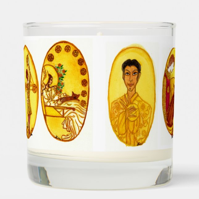 Magical Tarot Candle: Pentacles-Money, Prosperity Scented Candle (Left)