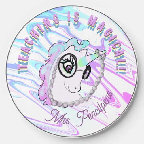 Magical Teaching Unicorn Personal Name Monogram Wireless Charger