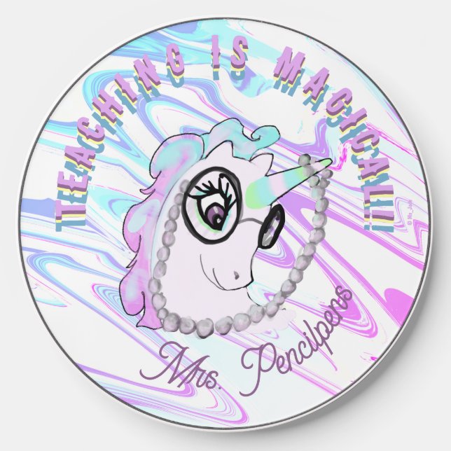 Magical Teaching Unicorn Personal Name Monogram Wireless Charger (Front)