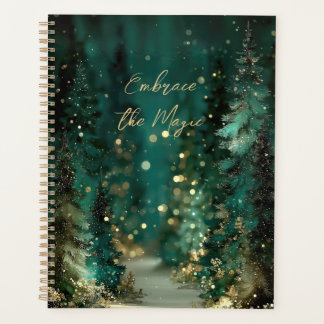 Magical Teal Green Forest Gold Bokeh Planner