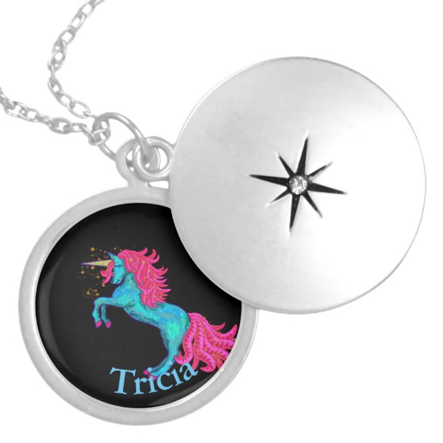 Magical Teal Unicorn Locket Necklace (Front)
