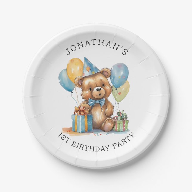 MAGICAL Teddy Bear First Birthday Paper Plates (Front)