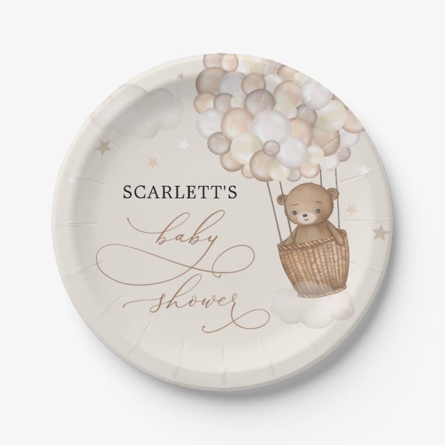 Magical Teddy Bear Hot Air Balloon Baby Shower Paper Plates (Front)