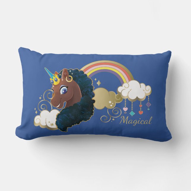 Magical the Unicorn Rainbow & Clouds Design Lumbar Pillow (Front)