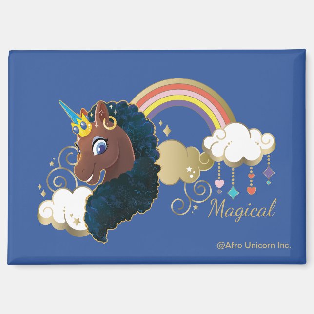 Magical the Unicorn Rainbow & Clouds Design Magnet (Front)
