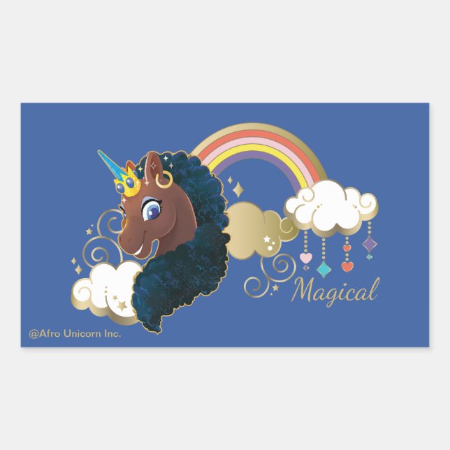 Magical the Unicorn Rainbow & Clouds Design Rectangular Sticker (Front)