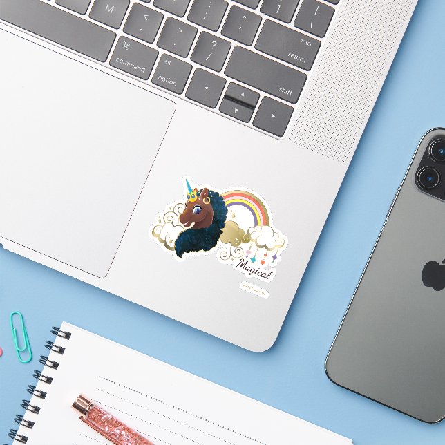 Magical the Unicorn Rainbow & Clouds Design Sticker (Laptop w/ iPhone)