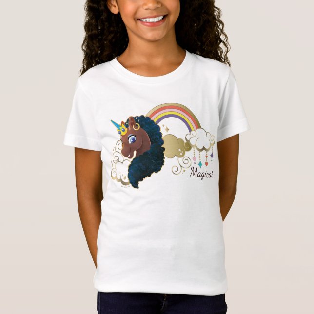 Magical the Unicorn Rainbow & Clouds Design T-Shirt (Front)