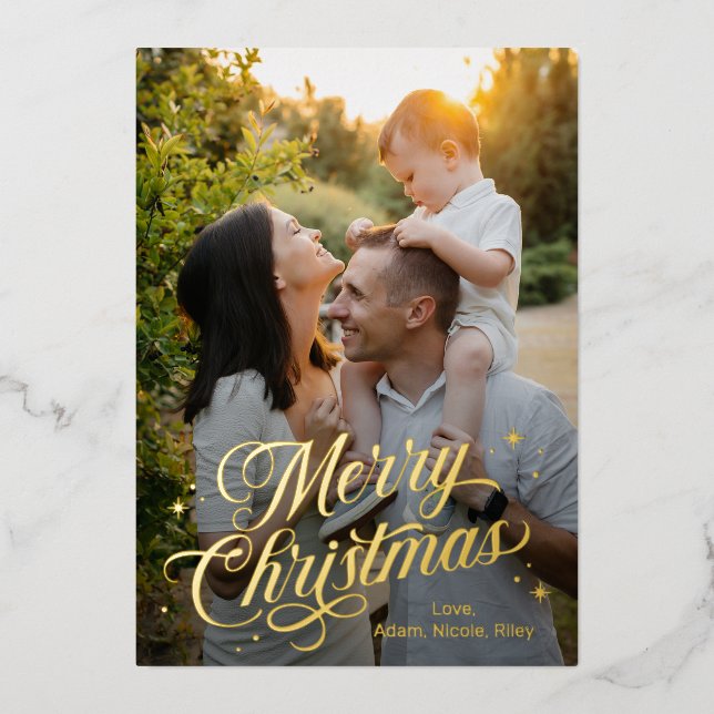 Magical Time Merry Christmas Foil Holiday Card (Front)
