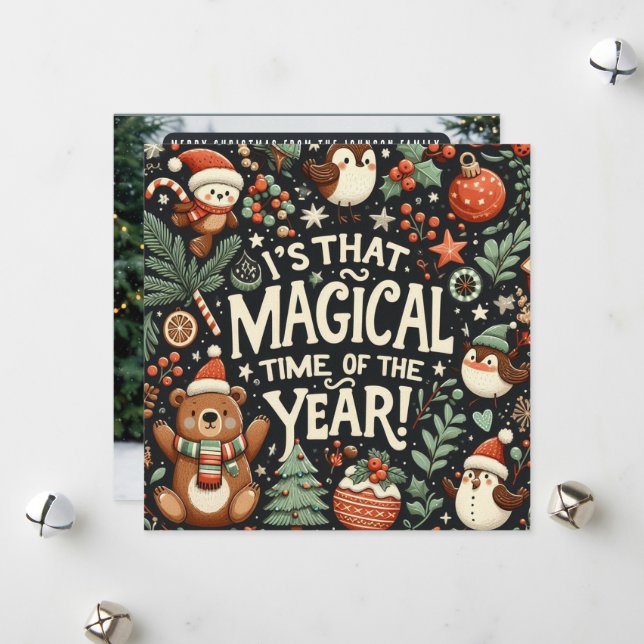 Magical time of the year Forest fantasy bear Holiday Card (Front/Back In Situ)