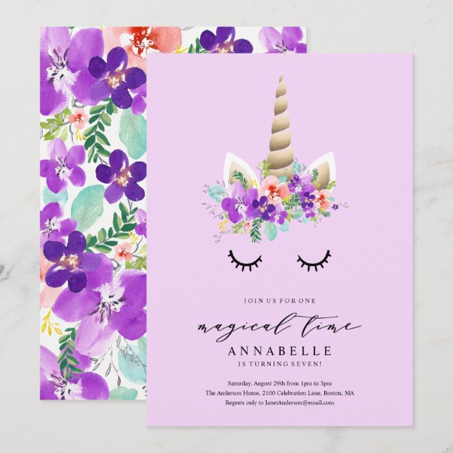 Magical Time Unicorn Birthday Invitation (Front/Back)