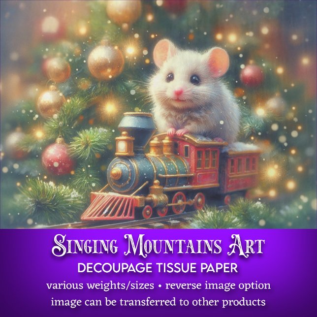 Magical Train Ride Christmas Mouse Decoupage Tissue Paper (Creator Uploaded)