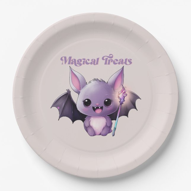 Magical Treats with Cute Bats Paper Plates (Front)