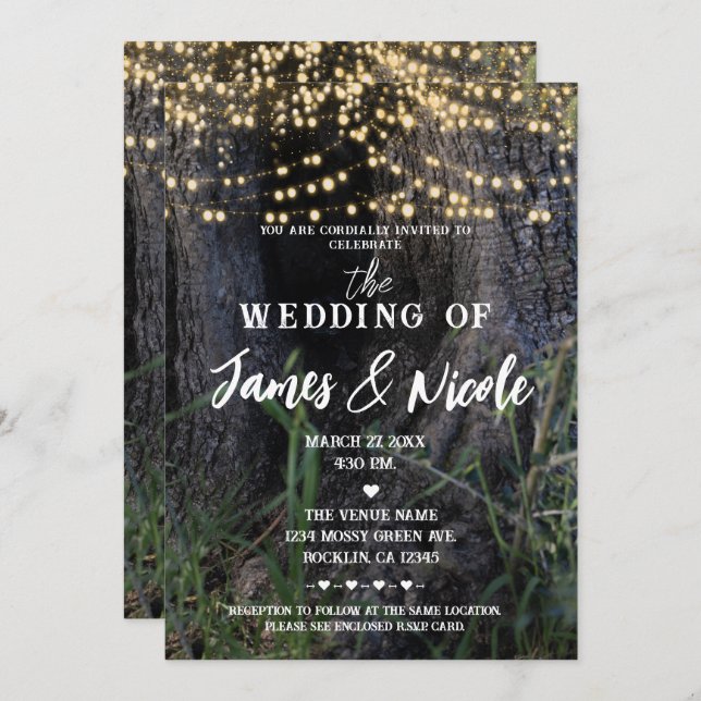 Magical Tree Forest Fairy Sparkle Lights Wedding Invitation (Front/Back)