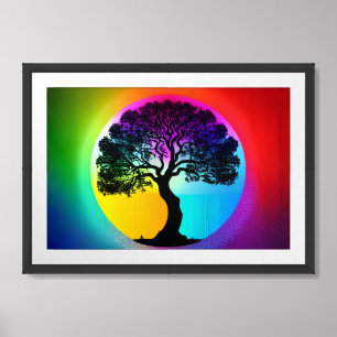 Magical Tree in a Rainbow Enchanted Circle Framed Art