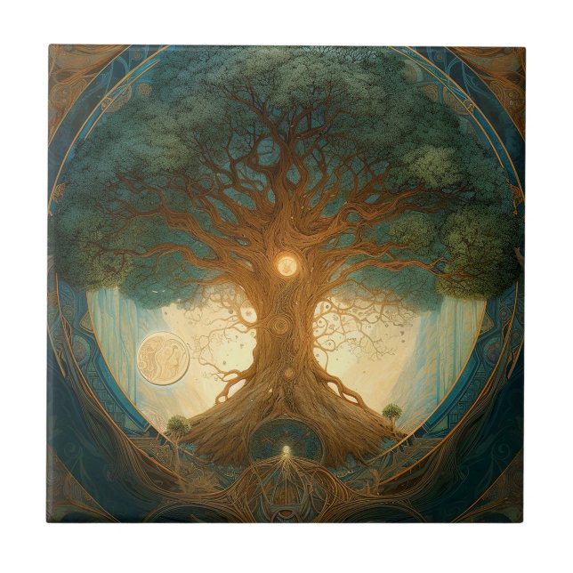 Magical Tree Of Life Surreal Nature Art Ceramic Tile (Front)