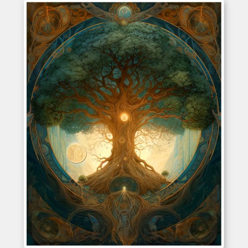 Magical Tree Of Life Surreal Nature Art Sticker