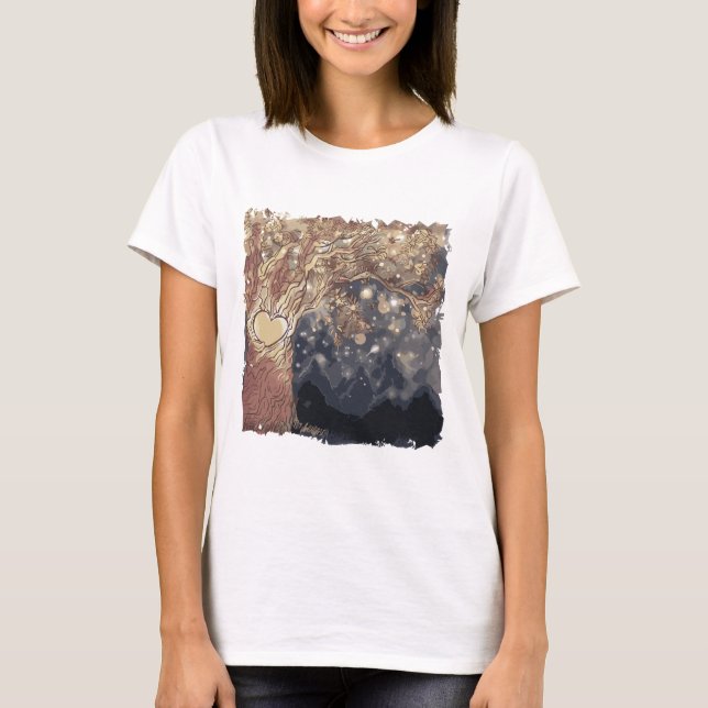 Magical Tree of Love Under Starry Sky T-Shirt (Front)