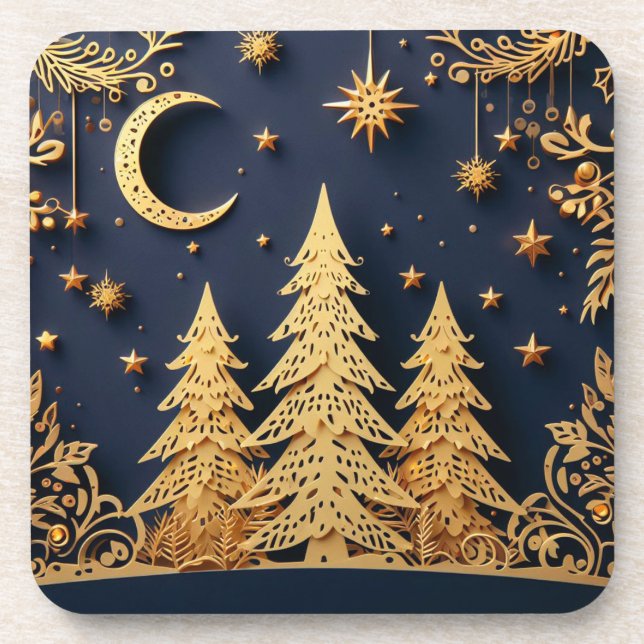 Magical Tree Scene – Yuletide Glimmers Beverage Coaster (Front)