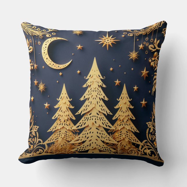 Magical Tree Scene – Yuletide Glimmers Throw Pillow (Front)