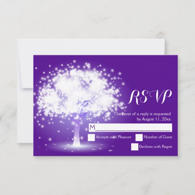 Magical tree, sparkling lights purple wedding RSVP (Front)