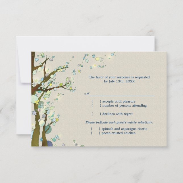 Magical Tree Theme Wedding Meal Choice RSVP Card (Front)