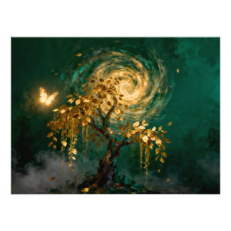 Magical Tree with Butterfly and Swirling Galaxy Photo Print