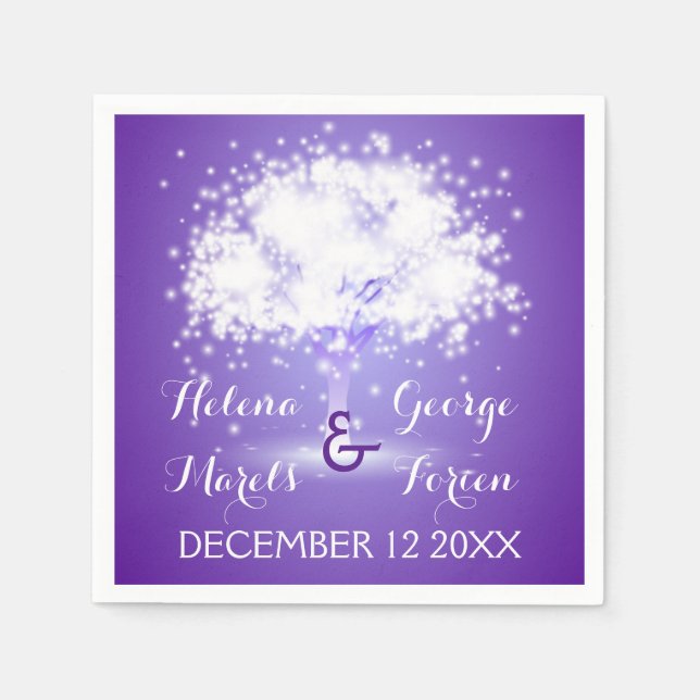 Magical tree with sparkling lights purple wedding napkins (Front)