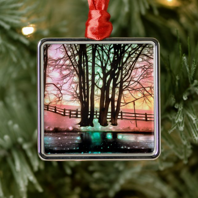 Magical Trees on a Snowy Delaware Hillside Metal Ornament (Tree)