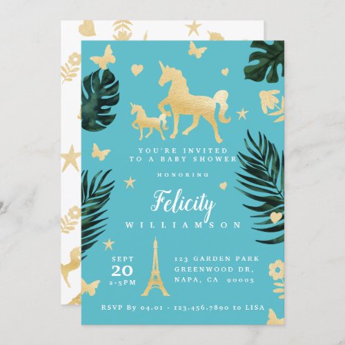 Magical Tropical Unicorn Baby Shower Invitation