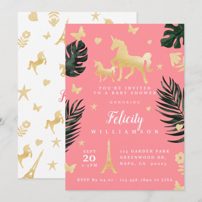 Magical Tropical Unicorn Baby Shower Invitation (Front/Back)