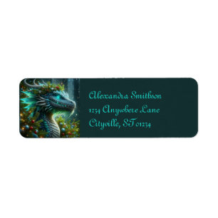 Magical Turquoise Christmas Dragon Label