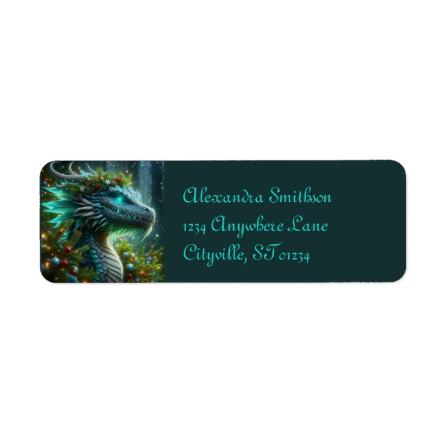 Magical Turquoise Christmas Dragon Label (Front)