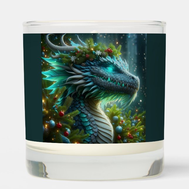 Magical Turquoise Christmas Dragon Scented Candle (Front)